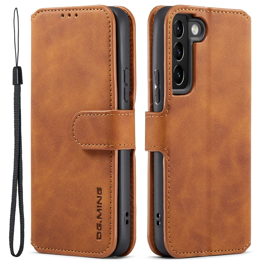 DG.MING Retro Leather Case Anti-drop Well-protected Wallet Stand Phone Cover for Samsung Galaxy S22+ 5G