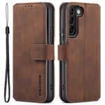 DG.MING Retro Leather Case Anti-drop Well-protected Wallet Stand Phone Cover for Samsung Galaxy S22+ 5G