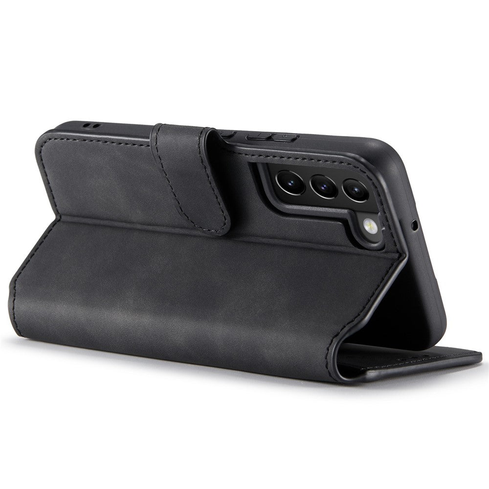 DG.MING All-inclusive beskyttelse retro stil telefoncover stand wallet PU lædercover til Samsung Galaxy S22 5G
