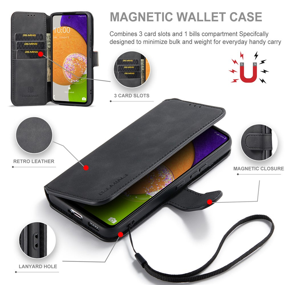 DG.MING Stand Wallet Design Retro Style PU Leather Cover Inner Soft TPU Phone Case for Samsung Galaxy A53 5G