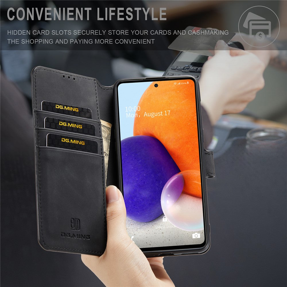DG.MING Retro Style Shockproof Phone Case PU Leather Stand Wallet Magnetic Clasp Cover for Samsung Galaxy A73 5G