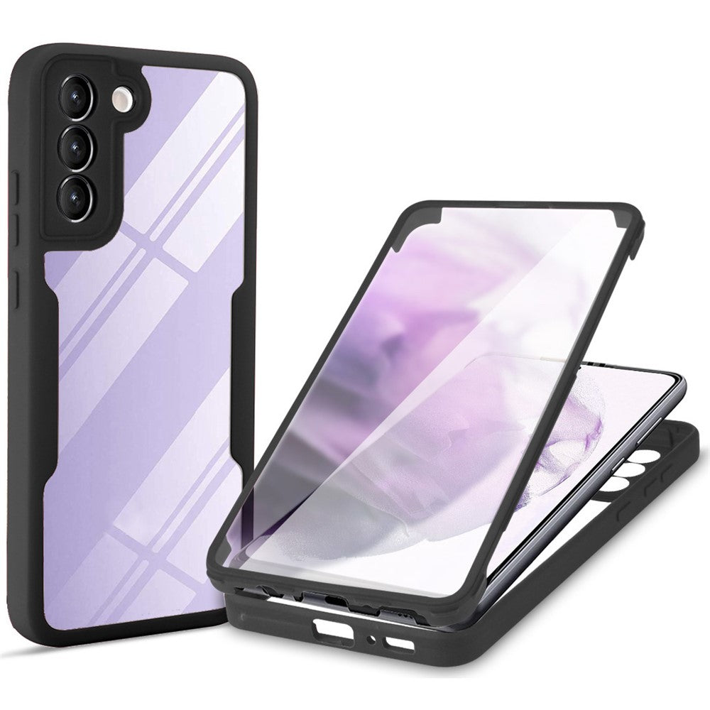 PET-skärmskydd + akryl + TPU-heltäckande hybridmobilskal för Samsung Galaxy S22 5G