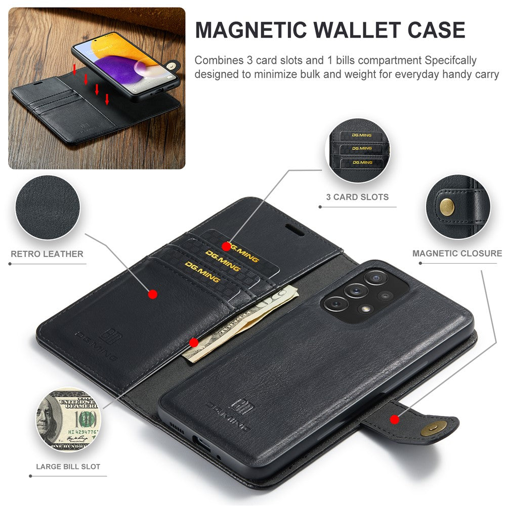 DG.MING Split Leather Wallet Phone Case Folio Flip Magnetic Detachable Stand Cover for Samsung Galaxy A73 5G