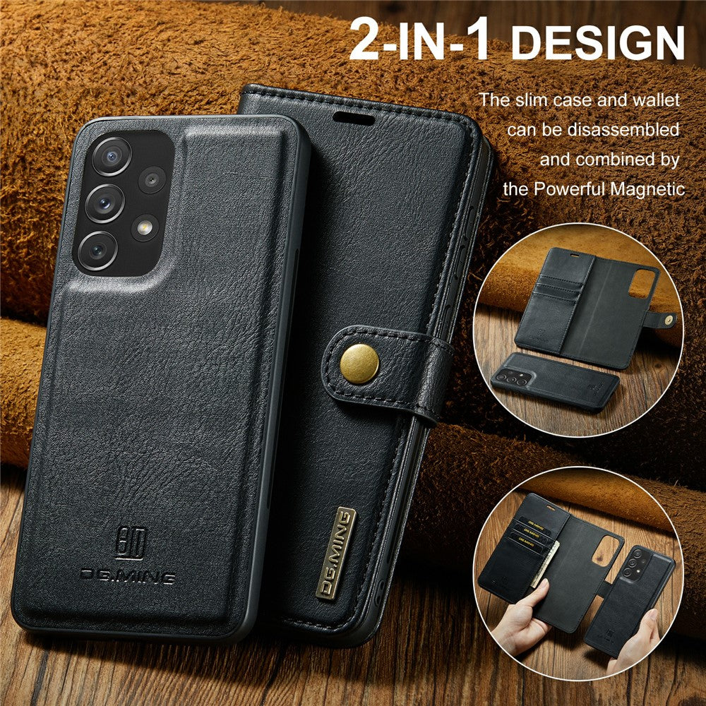 DG.MING Split Leather Wallet Phone Case Folio Flip Magnetic Detachable Stand Cover for Samsung Galaxy A73 5G