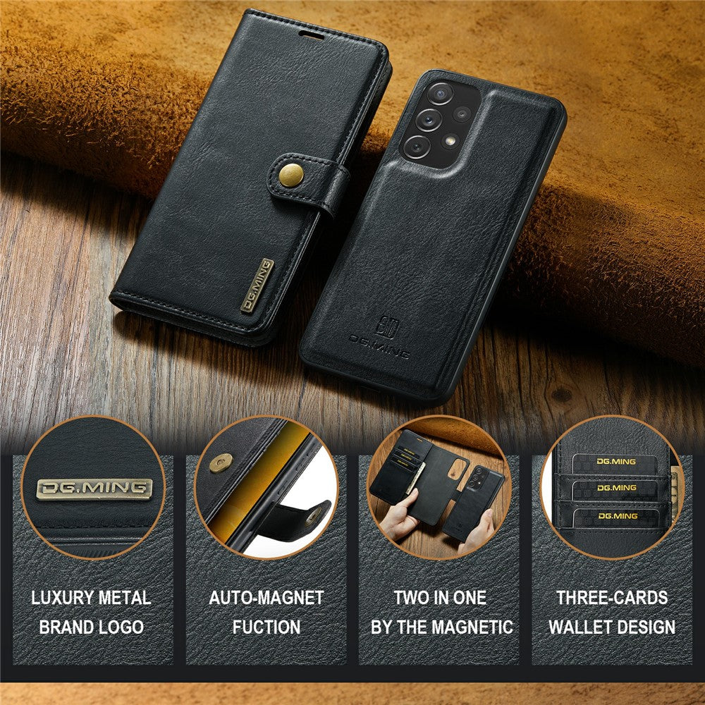 DG.MING Split Leather Wallet Phone Case Folio Flip Magnetic Detachable Stand Cover for Samsung Galaxy A73 5G