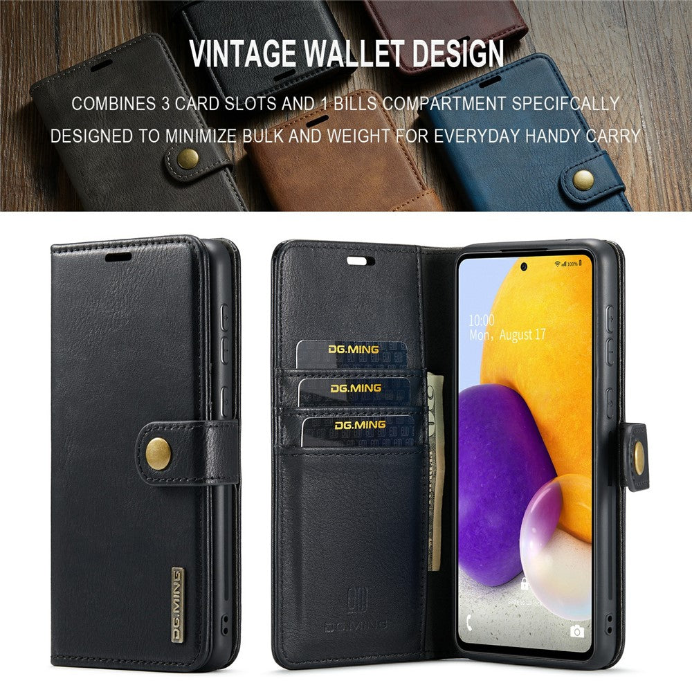 DG.MING Split Leather Wallet Phone Case Folio Flip Magnetic Detachable Stand Cover for Samsung Galaxy A73 5G