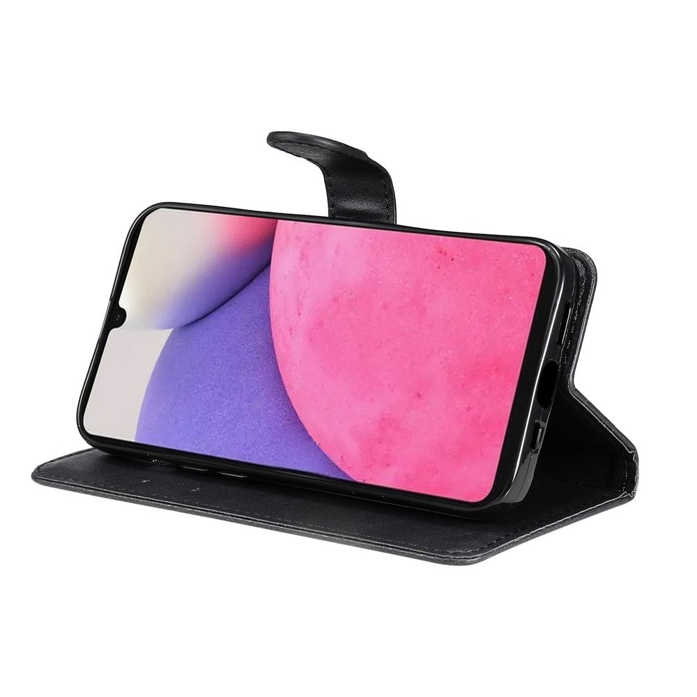 Samsung Galaxy A33 5G-skal i enfärgat läder, mobilskal, plånboksfodral med rem
