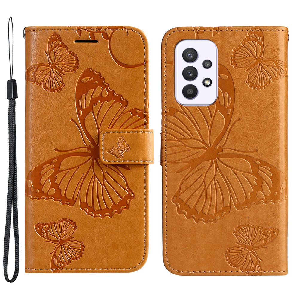 Samsung Galaxy A33 5G Plånboksfodral Läderfodral med Blommigt Fjäriltryck och Stativ