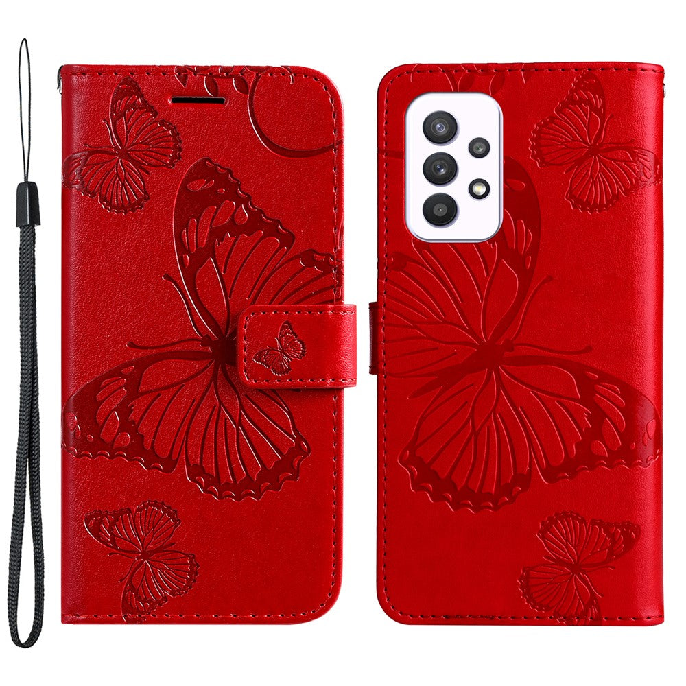 Samsung Galaxy A33 5G Plånboksfodral Läderfodral med Blommigt Fjäriltryck och Stativ