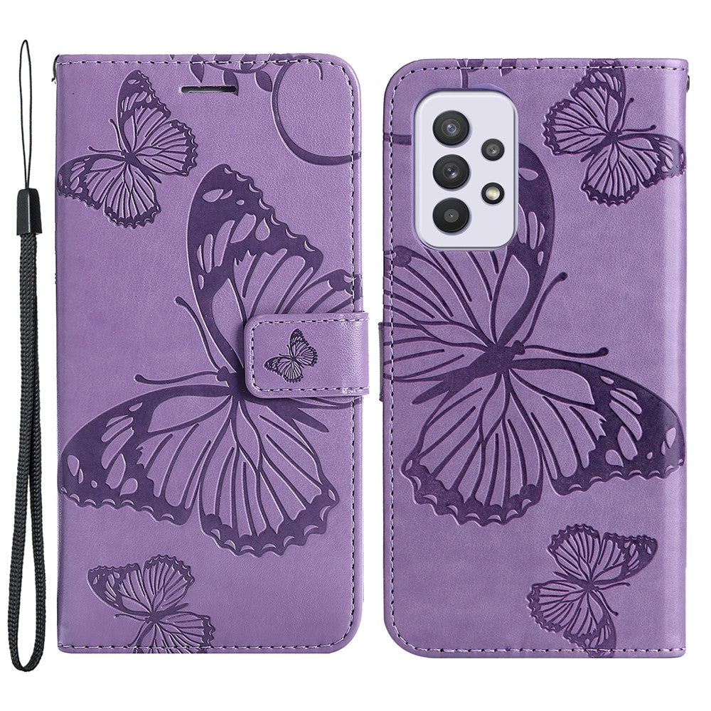 Samsung Galaxy A33 5G Plånboksfodral Läderfodral med Blommigt Fjäriltryck och Stativ