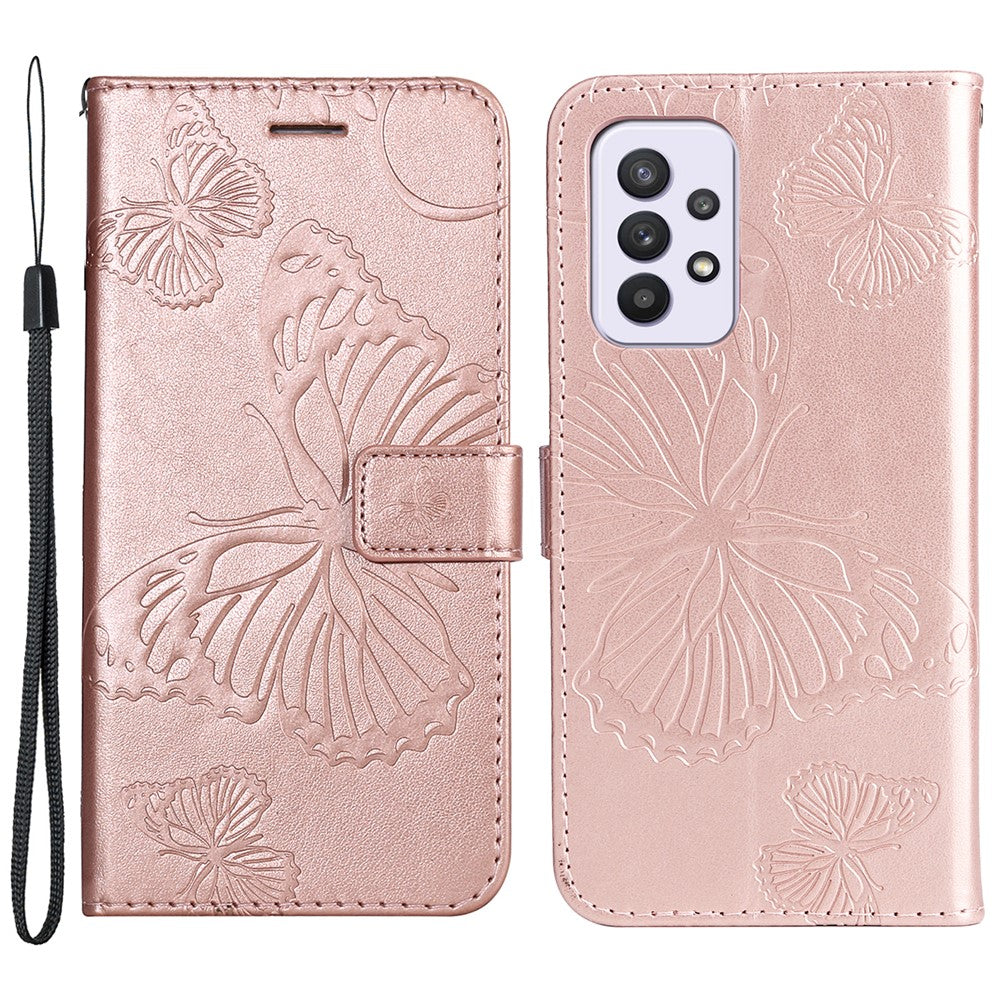 Til Samsung Galaxy A33 5G Pung Etui Blomstret Sommerfugl Præget Læder Telefoncover Stativ