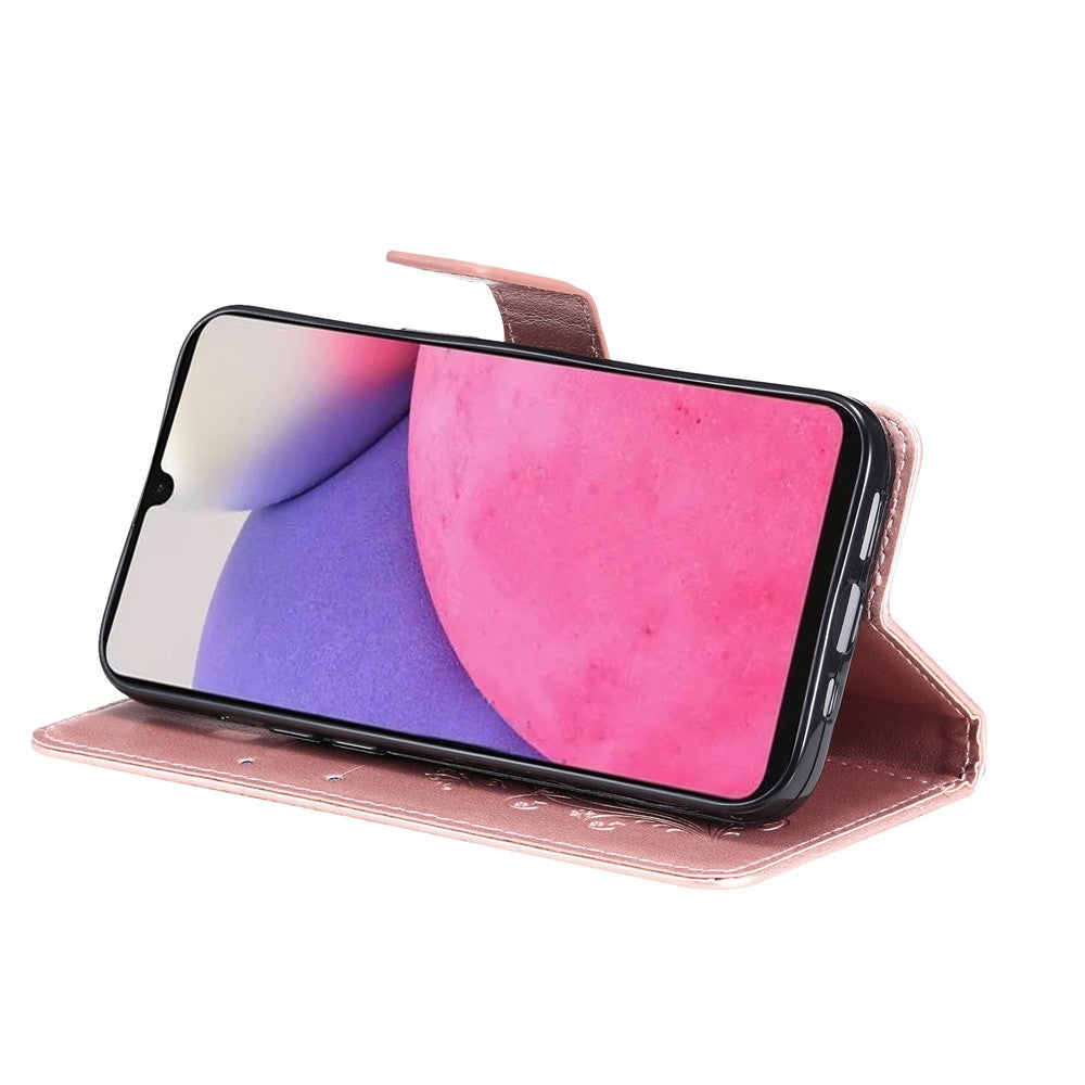 Til Samsung Galaxy A33 5G Pung Etui Blomstret Sommerfugl Præget Læder Telefoncover Stativ