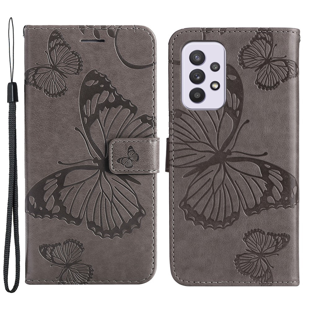 Samsung Galaxy A33 5G Plånboksfodral Läderfodral med Blommigt Fjäriltryck och Stativ