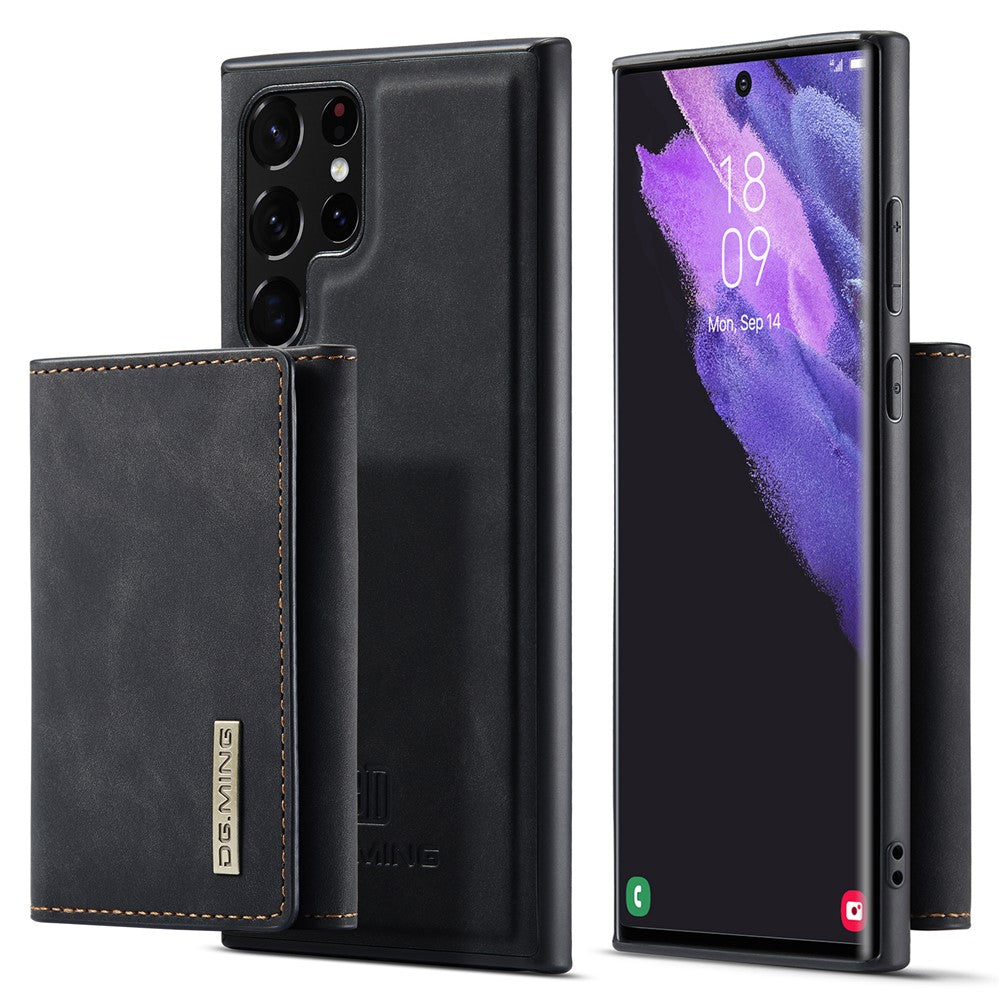 DG.MING M1 Series Phone Case PU + TPU + PC Back Cover with Magnetic Tri-Fold Wallet Kickstand for Samsung Galaxy S22 Ultra 5G