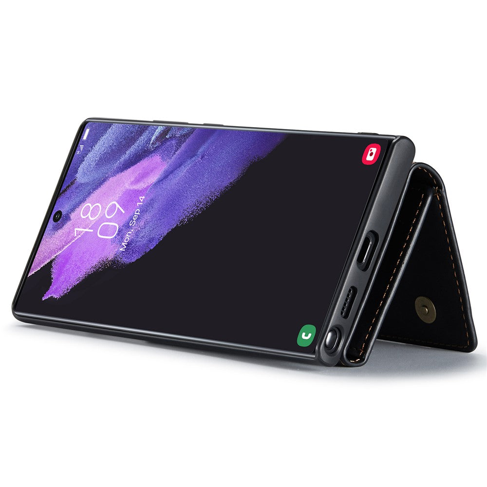 DG.MING M1-seriens mobilcover i PU + TPU + PC med bagside og magnetisk trefoldeligt pungestativ til Samsung Galaxy S22 Ultra 5G