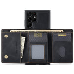 DG.MING M1-seriens mobilcover i PU + TPU + PC med bagside og magnetisk trefoldeligt pungestativ til Samsung Galaxy S22 Ultra 5G