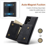 DG.MING M1-seriens mobilcover i PU + TPU + PC med bagside og magnetisk trefoldeligt pungestativ til Samsung Galaxy S22 Ultra 5G