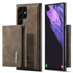 DG.MING M1-seriens mobilcover i PU + TPU + PC med bagside og magnetisk trefoldeligt pungestativ til Samsung Galaxy S22 Ultra 5G