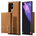 DG.MING M1-seriens mobilcover i PU + TPU + PC med bagside og magnetisk trefoldeligt pungestativ til Samsung Galaxy S22 Ultra 5G