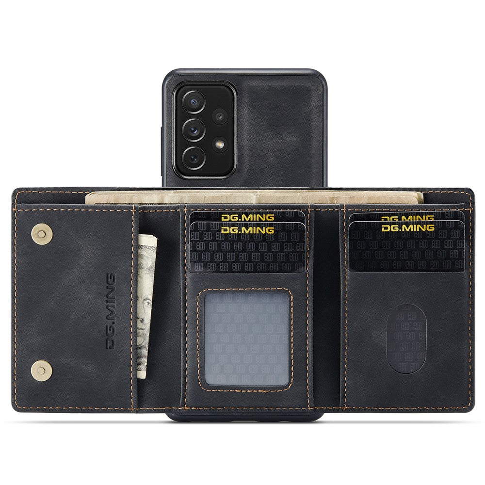 DG.MING M1 Series telefoncover PU + TPU + PC bagcover med magnetisk trefoldig pung og støttefod til Samsung Galaxy A33 5G