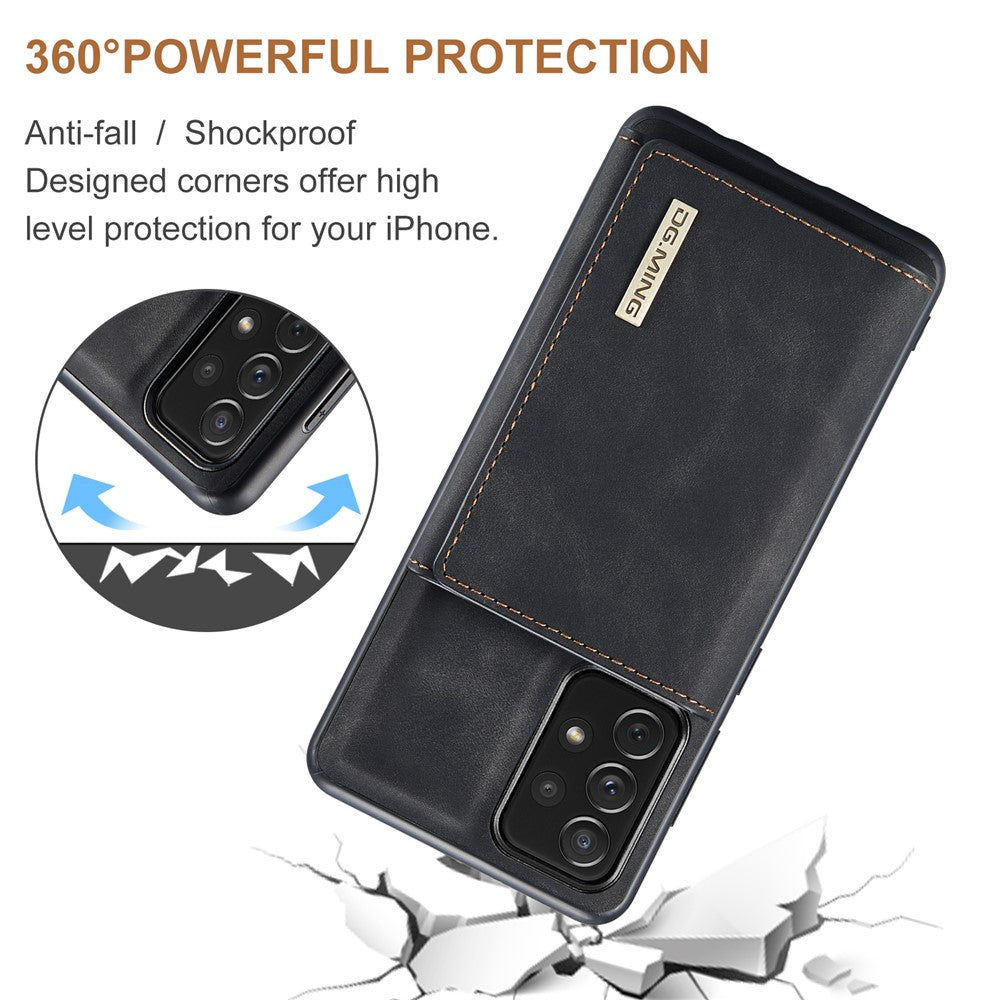 DG.MING M1 Series telefoncover PU + TPU + PC bagcover med magnetisk trefoldig pung og støttefod til Samsung Galaxy A33 5G