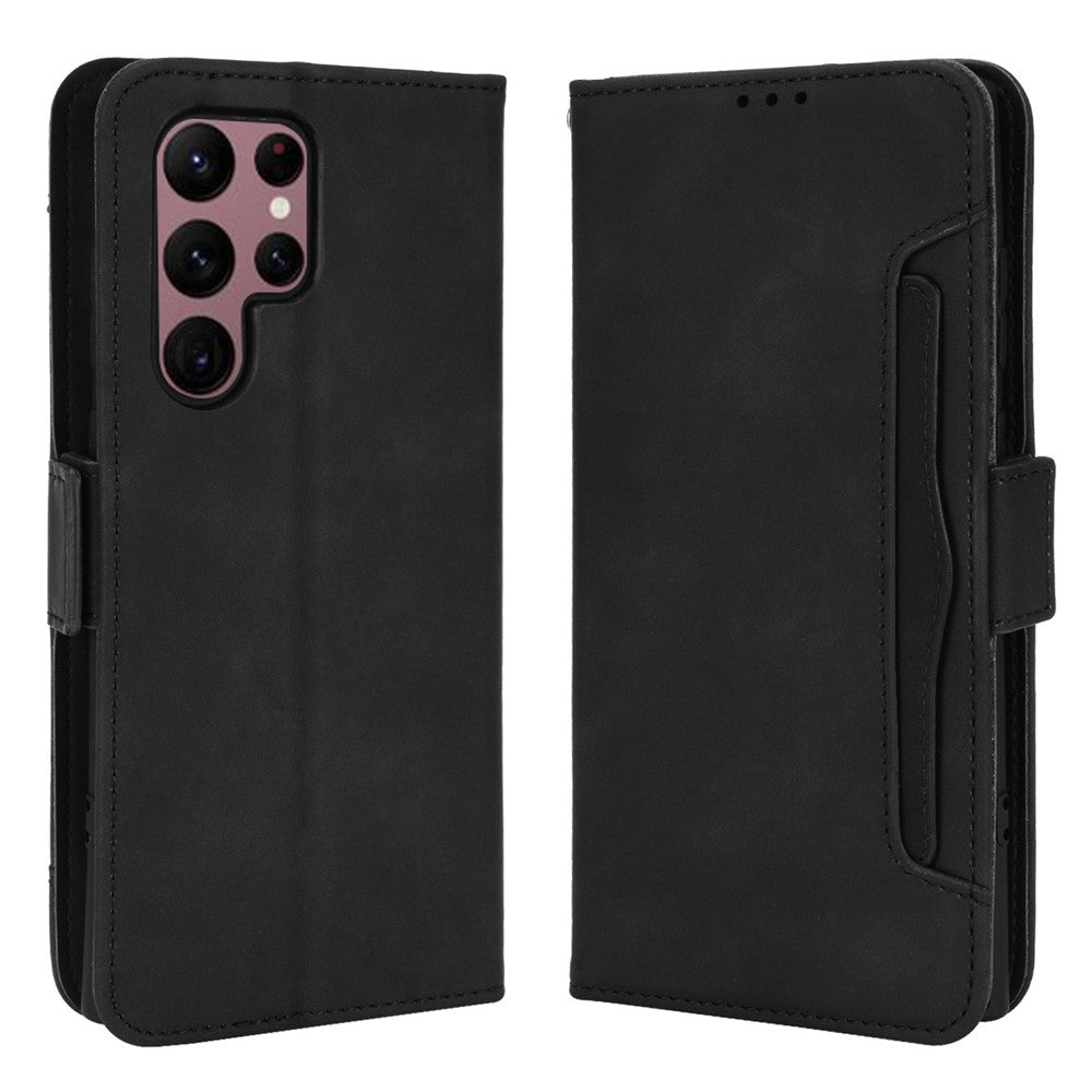 Multiple Card Slot PU Leather + TPU 360 Degrees Wrapped Phone Cover with Stand Cash Pocket for Samsung Galaxy S22 Ultra 5G