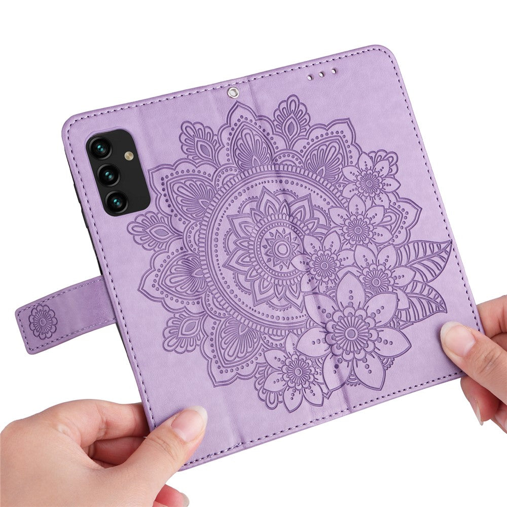 Pungstander Telefoncover Mandala Blomster præget Folio Flip Beskyttende Læderetui til Samsung Galaxy A13 4G