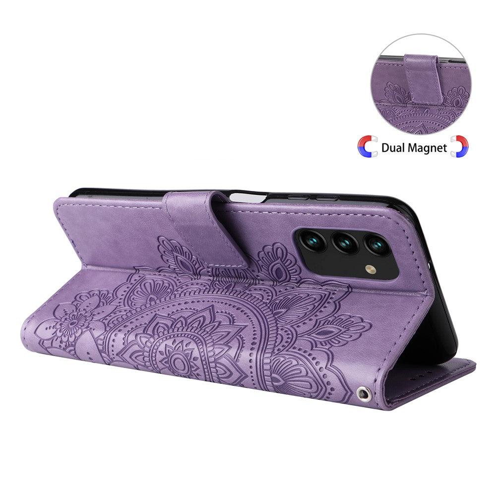 Pungstander Telefoncover Mandala Blomster præget Folio Flip Beskyttende Læderetui til Samsung Galaxy A13 4G