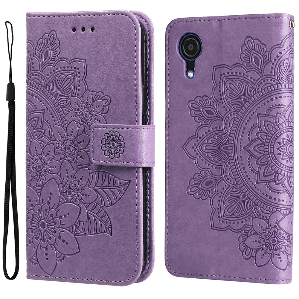 Mandala Blomstermønster Anti-fald Stødsikkert Pungcover med Stativ i Læder til Samsung Galaxy A03 Core