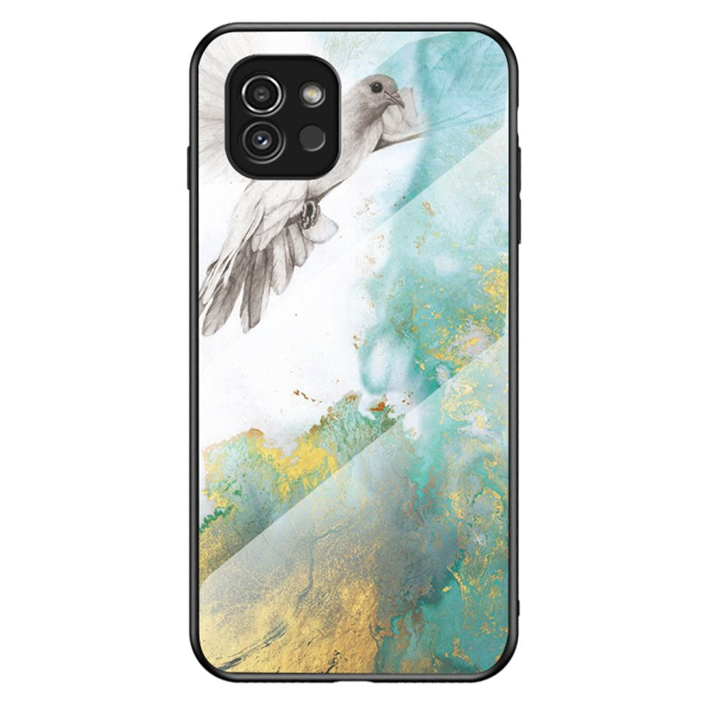 Marmor Mønster Ridsefast Hærdet Glas + PC + TPU Hybrid Beskyttende Telefon Cover til Samsung Galaxy A03 (164.2mm)