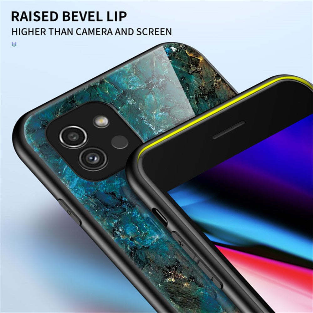 Marmor Mønster Ridsefast Hærdet Glas + PC + TPU Hybrid Beskyttende Telefon Cover til Samsung Galaxy A03 (164.2mm)