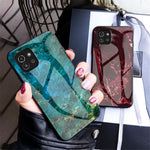 Marmor Mønster Ridsefast Hærdet Glas + PC + TPU Hybrid Beskyttende Telefon Cover til Samsung Galaxy A03 (164.2mm)