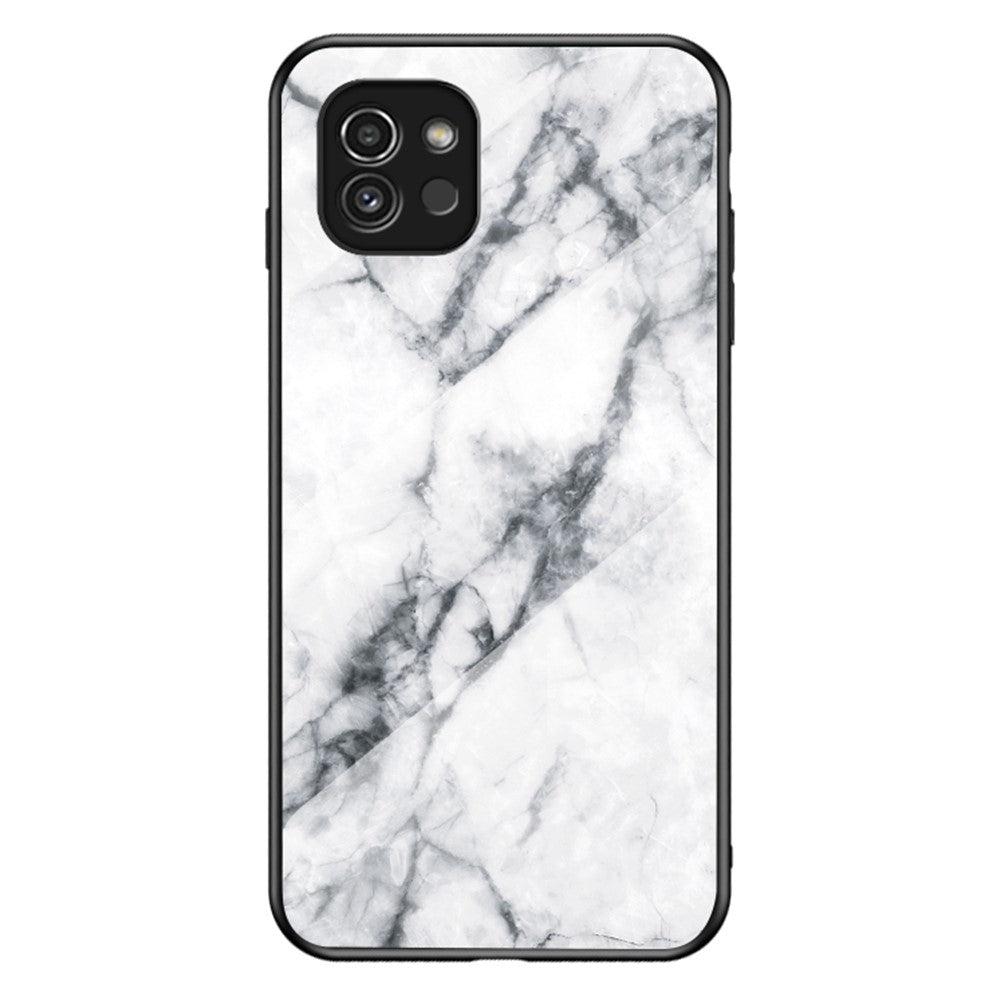 Marmor Mønster Ridsefast Hærdet Glas + PC + TPU Hybrid Beskyttende Telefon Cover til Samsung Galaxy A03 (164.2mm)