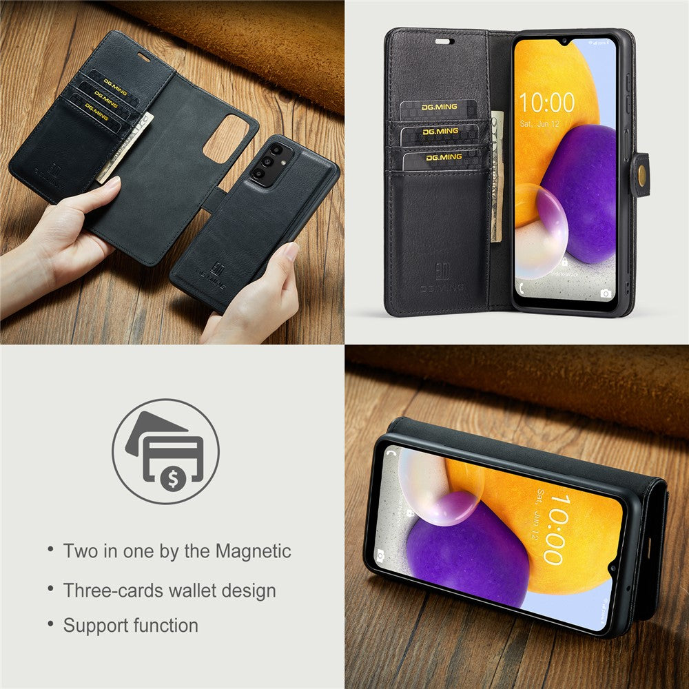 DG.MING Split Leather Folding Stand Cover Magnetic Detachable Flip Folio Wallet Case for Samsung Galaxy A13 4G