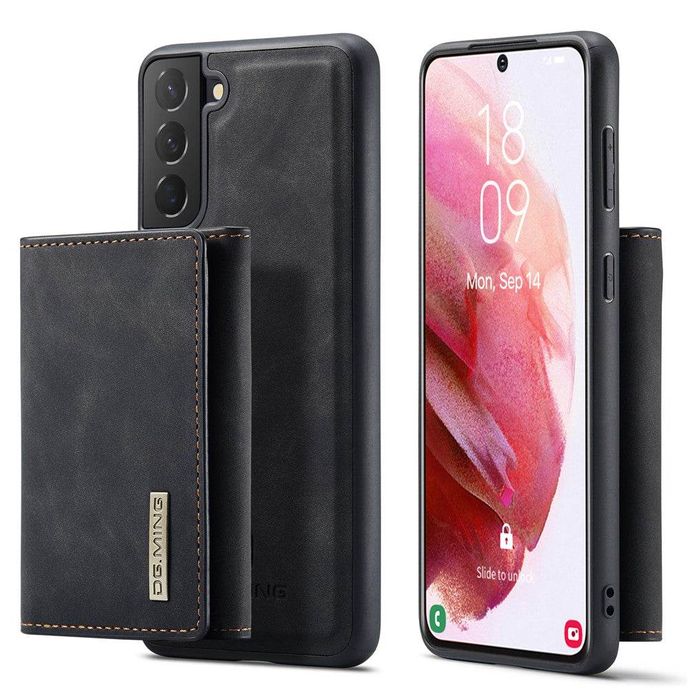 DG.MING M1 Series for Samsung Galaxy S22+ 5G Phone Case PU + TPU + PC Back Cover with Magnetic Tri-Fold Wallet Kickstand