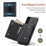 DG.MING M1 Series for Samsung Galaxy S22+ 5G Phone Case PU + TPU + PC Back Cover with Magnetic Tri-Fold Wallet Kickstand