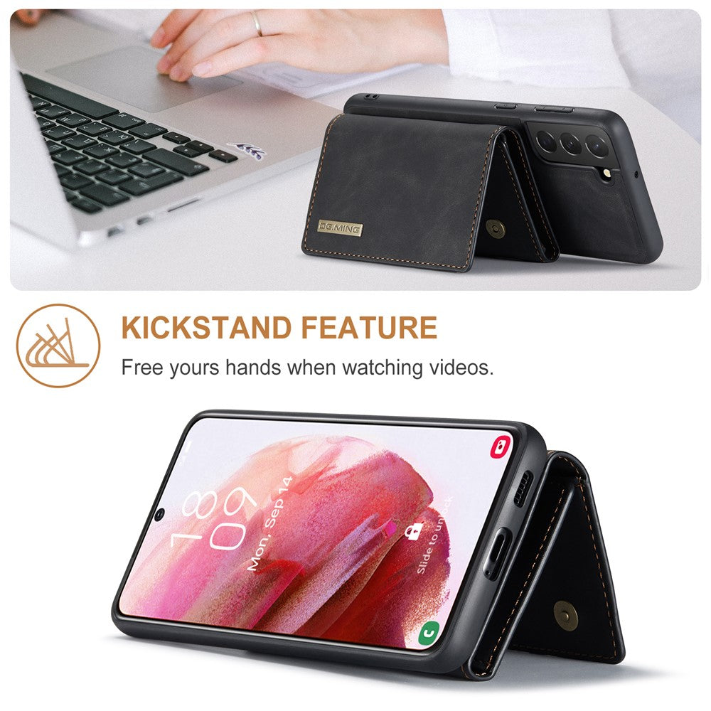 DG.MING M1 Series for Samsung Galaxy S22+ 5G Phone Case PU + TPU + PC Back Cover with Magnetic Tri-Fold Wallet Kickstand