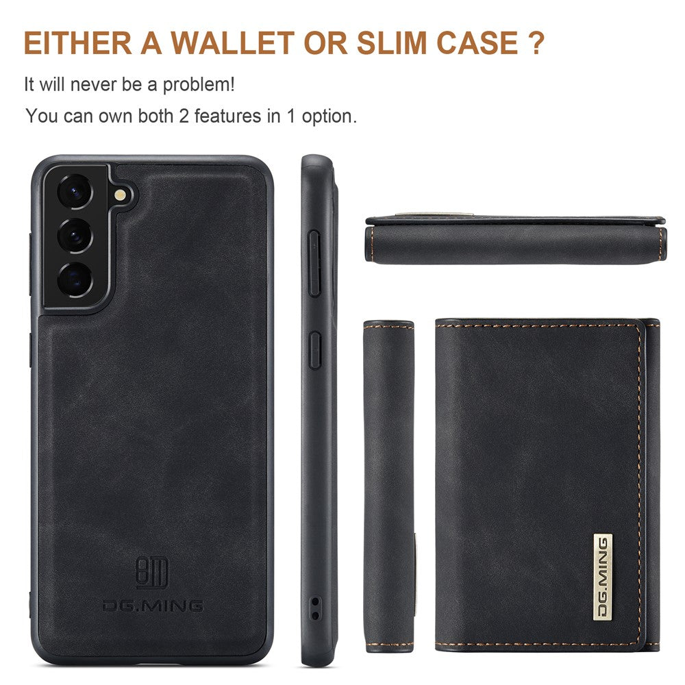 DG.MING M1 Series for Samsung Galaxy S22+ 5G Phone Case PU + TPU + PC Back Cover with Magnetic Tri-Fold Wallet Kickstand