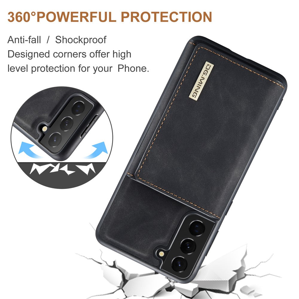 DG.MING M1 Series for Samsung Galaxy S22+ 5G Phone Case PU + TPU + PC Back Cover with Magnetic Tri-Fold Wallet Kickstand