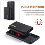 DG.MING M1 Series for Samsung Galaxy S22+ 5G Phone Case PU + TPU + PC Back Cover with Magnetic Tri-Fold Wallet Kickstand