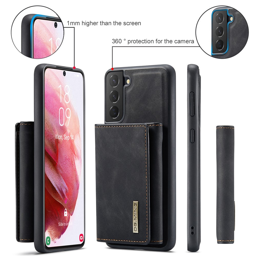 DG.MING M1 Series for Samsung Galaxy S22+ 5G Phone Case PU + TPU + PC Back Cover with Magnetic Tri-Fold Wallet Kickstand