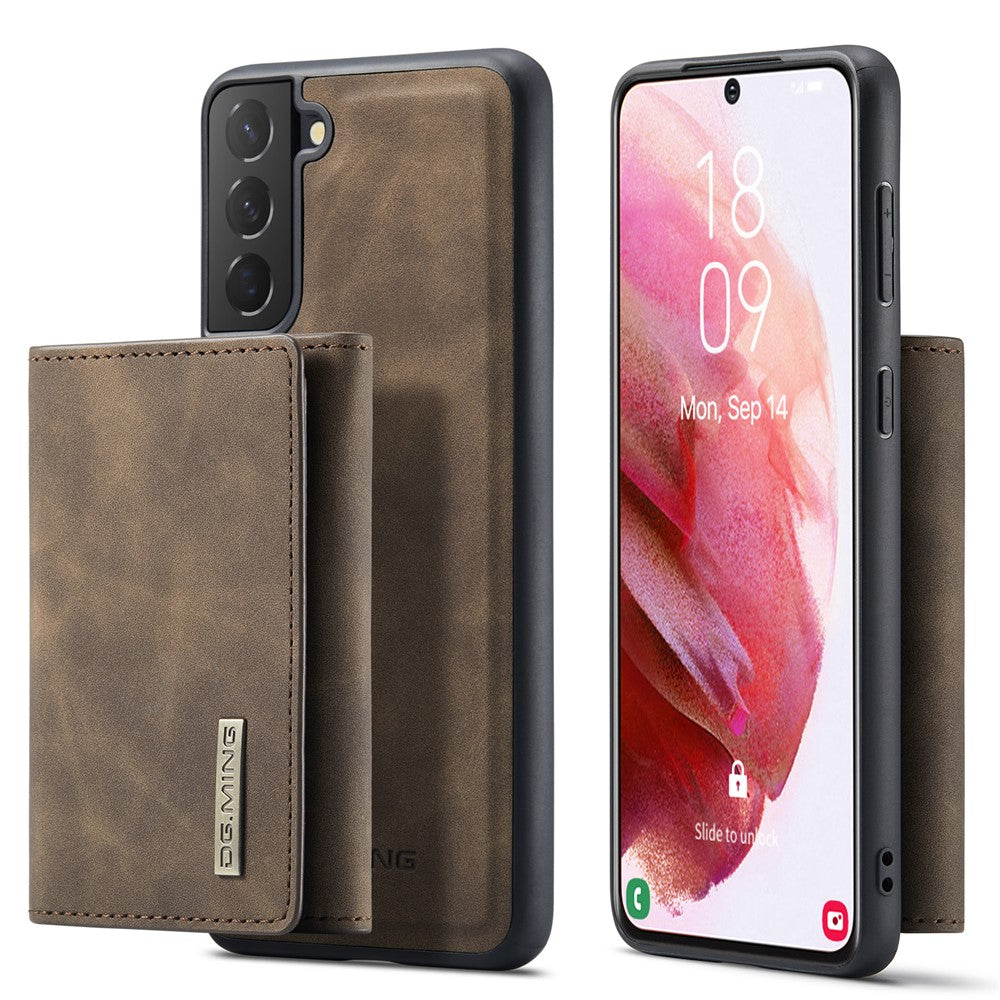 DG.MING M1 Series for Samsung Galaxy S22+ 5G Phone Case PU + TPU + PC Back Cover with Magnetic Tri-Fold Wallet Kickstand