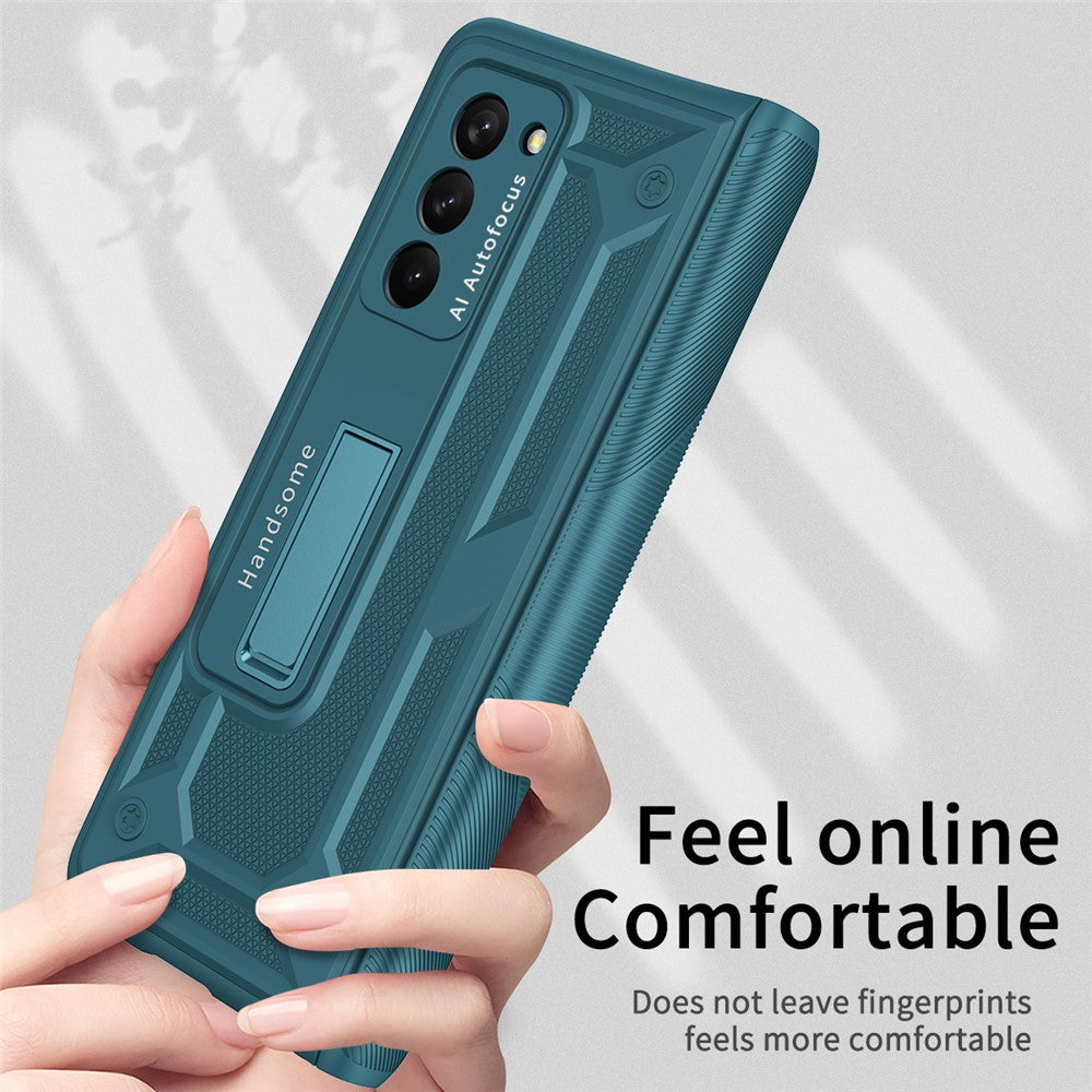Til Samsung Galaxy Z Fold2 5G Kickstand sammenklappeligt telefoncover Magnetisk hængsel Fuld beskyttelsescover med hærdet glas skærmbeskytter