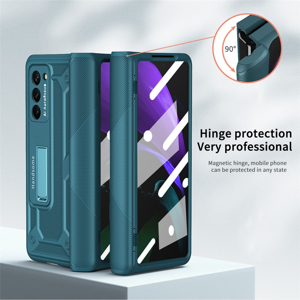 Til Samsung Galaxy Z Fold2 5G Kickstand sammenklappeligt telefoncover Magnetisk hængsel Fuld beskyttelsescover med hærdet glas skærmbeskytter