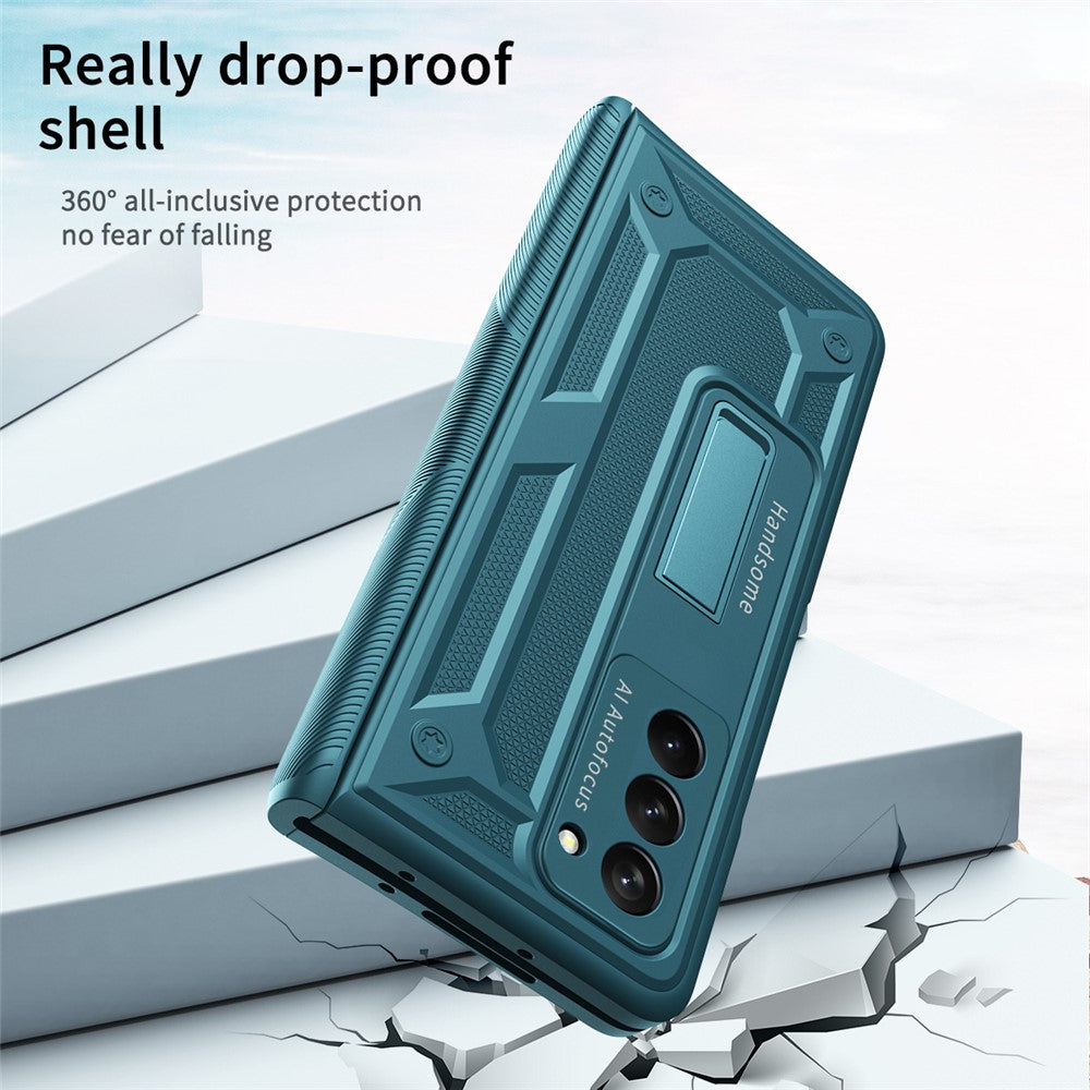Til Samsung Galaxy Z Fold2 5G Kickstand sammenklappeligt telefoncover Magnetisk hængsel Fuld beskyttelsescover med hærdet glas skærmbeskytter