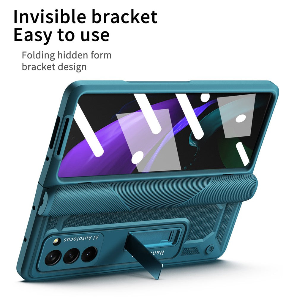 Til Samsung Galaxy Z Fold2 5G Kickstand sammenklappeligt telefoncover Magnetisk hængsel Fuld beskyttelsescover med hærdet glas skærmbeskytter