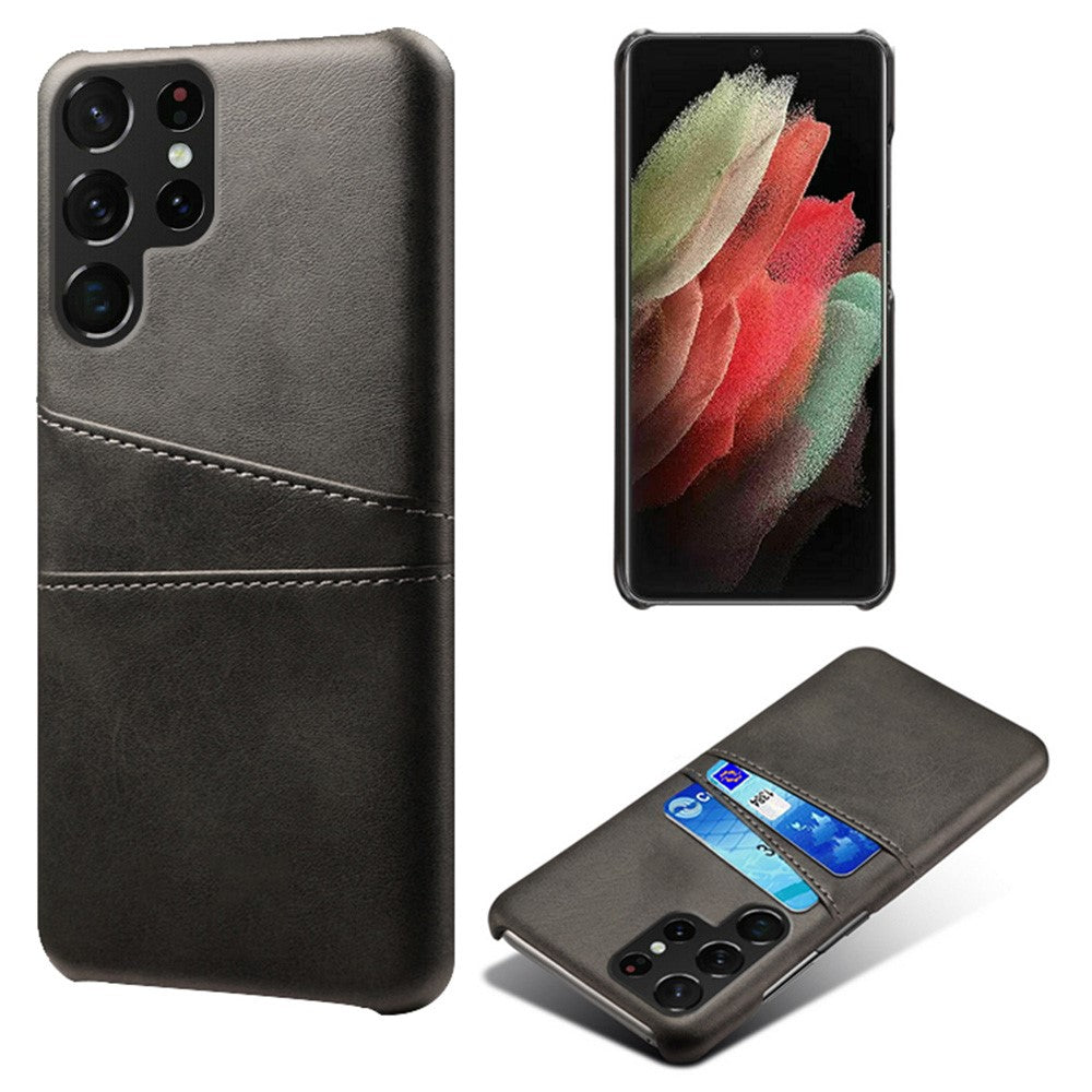 For Samsung Galaxy S22 Ultra 5G Double Card Slots Phone Case Anti-scratch Ultra Slim PU Leather + Hard PC Cover