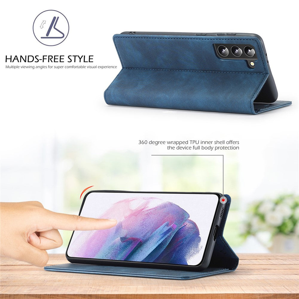 LC.IMEEKE Strong Magnetic Adsorption Shell for Samsung Galaxy S22 5G, PU Leather TPU Bumper Stand Flip Wallet Case