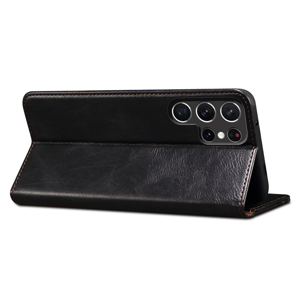 For Samsung Galaxy S22 Ultra 5G Crazy Horse Texture Anti-scratch Waxy PU Leather Magnetic Absorption Wallet Stand Phone Case Cover Shell