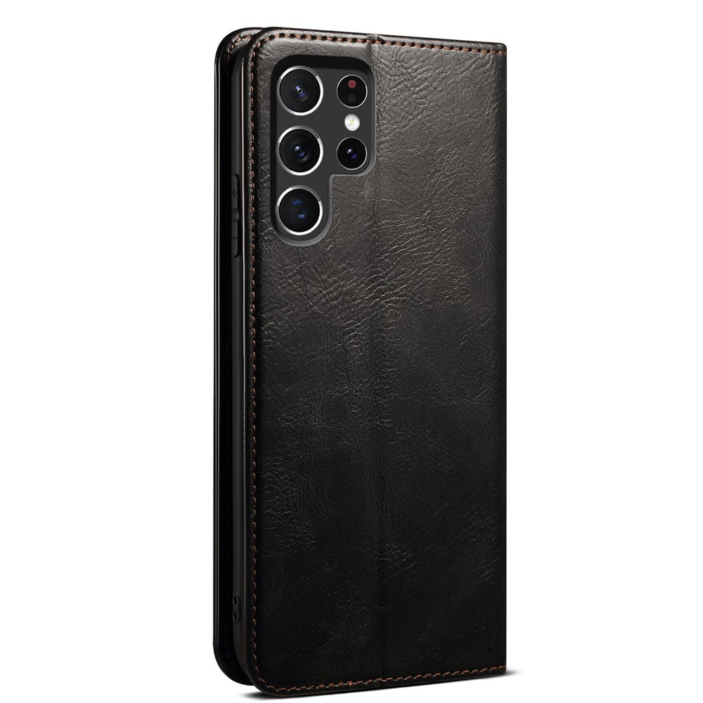 For Samsung Galaxy S22 Ultra 5G Crazy Horse Texture Anti-scratch Waxy PU Leather Magnetic Absorption Wallet Stand Phone Case Cover Shell
